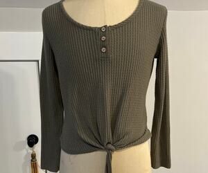 Paper Crane Sage Green Button-Up Tie at Bottom Top